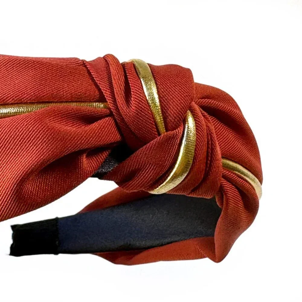 NWOT Blair Top Knot Gold Piped Red Headband